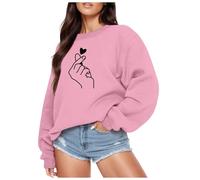 2025 Haut Décontracté à Manches Imprimées pour Femmes Sweat-shirt Long Pull-over Chemisier Graphique Femme Hiver Pull Hommes, Rose, XXL