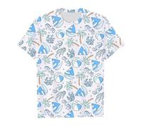 2025 Hauts à manches courtes pour filles en été avec de jolis imprimés d'animaux marins Col rond T-shirts décontractés pour enfants Vêtements de tous les jours École Jeux en plein air, Blanc., 4-5 ans