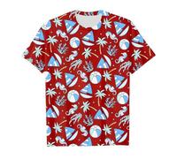 2025 Hauts à manches courtes pour filles en été avec de jolis imprimés d'animaux marins Col rond T-shirts décontractés pour enfants Vêtements de tous les jours École Jeux en plein air, rouge, 10-11