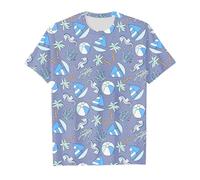 2025 Hauts à manches courtes pour filles en été avec de jolis imprimés d'animaux marins Col rond T-shirts décontractés pour enfants Vêtements de tous les jours École Jeux en plein air, bleu foncé, 4-5