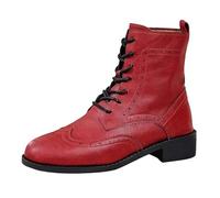 2025/Hiver pour femme Talon central britannique Talon bloc Bottes en cuir souple Bottes courtes pour femmes enfants 25 filles, rouge, 42 EU