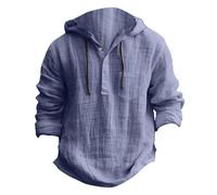 2025 Homme Chemise en Lin Manches Longues Chemises Henley Shirt Sweats à Capuche en Coton et Lin pour Hommes Soldes Chemise à Capuche Décontractée Chemisier de Plage Leger Respirant Haut Tops