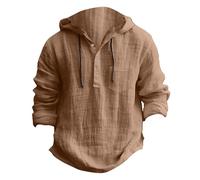 2025 Homme Chemise en Lin Manches Longues Chemises Henley Shirt Sweats à Capuche en Coton et Lin pour Hommes Soldes Chemise à Capuche Décontractée Chemisier de Plage Leger Respirant Haut Tops