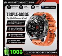 2025 Hommes 1.7 Pouces Amoled Écran Montre Intelligente 1000Mah Batterie Fréquence Cardiaque Bluetooth Appel Nfc Gps Tracker Sport Fitness Montres Nouveau.Orange.Military Battery