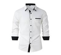2025 Hommes Mode Casual Top Shirt Simple Confortable Couleur Unie Bouton Shirt Top Manches Longues Haut Guru Chemise Homme, Blanc., S