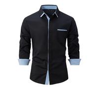 2025 Hommes Mode Casual Top Shirt Simple Confortable Couleur Unie Bouton Shirt Top Manches Longues Haut Guru Chemise Homme, Noir , 3XL