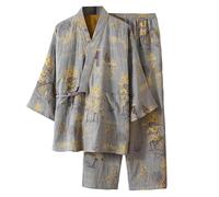 2025 Hommes Printemps Kimono Japonais Pyjama Hanboki Loungewear Jacquard Lâche Cravate Home Set Femmes Pyjama, Vert clair., XL