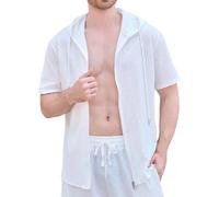 2025 Hommes Veste D'été Couleur Unie Jacquard Zippé Extérieur Décontracté Manches Courtes pour L'été en Europe USA Garçons Large, Blanc., 3XL