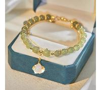 2025 Jade Bracelet for Women, Natural Green Nephrite with Gold Leaf Charm Bracelets, Lucky Handmade Ladies Jewelry