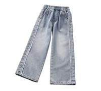 2025 Jean Enfant Fille Pantalon en Denim à Jambe Large Jeans Droite Élastique Taille Ample Pantalon Large Droit Fluide Jeans de Jazz Danse Confortable Baggy Pantalons pour 3-14 Ans