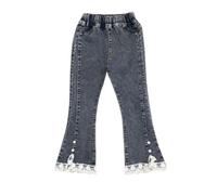 2025 Jean Enfant Fille Pantalon en Denim à Jambe Large Jeans Droite Élastique Taille Ample Pantalon Large Droit Fluide Jeans évasé de Jazz Danse Confortable Baggy Pantalons pour 5-9 Ans