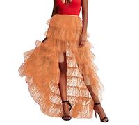 2025 Jupe de gâteau taille haute plissée jupe à bulles longue à volants taille haute jupe en tulle fête compilation, Orange, taille unique
