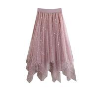 2025 - Jupe en tulle avec paillettes et motif d'étoile pour petites filles - Jupe longue à paillettes - Tutu - Jupe trapèze scintillante avec taille élastique - Pour l'été - Pour fille - 146, Rose,
