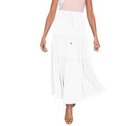 2025 Jupe maxi élastique bohème taille haute pour femmes volants ligne A longues jupes swing cargo longueur genou, Blanc., M