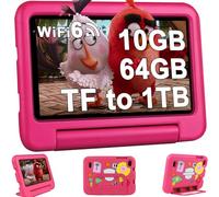 2025 Latest Tablette Enfants 7 Pouces Android 14, 10Go+64Go/TF 1To | WiFi 6 | Quad-Core| BT 5.0 | Contrôle Parenta l Kids Apps Pré-installé | Dual Cameras | Kids Tablettes avec Étui Anti-Chute -Rose