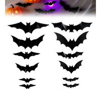 2025 Lot de 12 autocollants muraux chauve-souris 3D avec LED - Décoration d'Halloween - Décoration de fête - Décoration d'Halloween - Pour l'extérieur et l'intérieur
