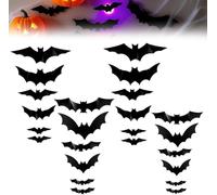 2025 Lot de 24 autocollants muraux chauve-souris 3D avec LED - Décoration d'Halloween - Décoration pour extérieur et intérieur