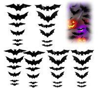 2025 Lot de 36 autocollants muraux chauve-souris 3D avec LED - Décoration d'Halloween - Décoration pour extérieur et intérieur