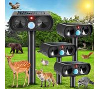 2025 Lot de 4 répulsifs solaires à ultrasons pour animaux avec détection de mouvement, dispositif répulsif étanche pour animaux pour chat raton laveur, lapin, écureuil, mouffette, renard