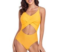 2025 Maillot De Bain Femme 1 Pieces À Ventre Nu Sexy Bikini Gainant Contrôle Ventre Plat Maillots Une Pièce Femme Push Up Col V Swimsuit Croisés Plissée Bretelles Réglables