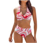 2025 Maillot De Bain Femme 2 Pieces Gainant Ventre Plat Ensemble De Bikini Taille Haute Maillots Deux PièCes Push Up Rembourré Maillot de Bain de Plage à Imprimé Hawaïen, Rose Vif, S