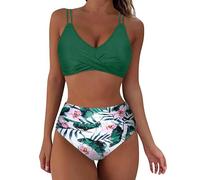 2025 Maillot De Bain Femme 2 Pieces Imprimé Floral Avant Croisé Gainant Ventre Plat Ensemble De Bikini Taille Haute Maillots Deux Pièces Push Up Rembourré Maillot de Bain de Plage à Imprimé Hawaïen