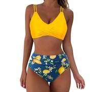 2025 Maillot De Bain Femme 2 Pieces Imprimé Floral Avant Croisé Gainant Ventre Plat Ensemble De Bikini Taille Haute Maillots Deux Pièces Push Up Rembourré Maillot de Bain de Plage à Imprimé Hawaïen