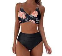 2025 Maillot De Bain Femme 2 Pieces Imprimé Floral Avant Croisé Gainant Ventre Plat Ensemble De Bikini Taille Haute Maillots Deux Pièces Push Up Rembourré Maillot de Bain de Plage à Imprimé Hawaïen