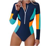 2025 Maillots de Surf Femme 1 Pièce UPF 50+ Rashguard Une pièce Demmes Maillot de Bain Femmes Manche Longue Plage Combishort Anti-UV Zip Up Surfwear Maillot de Bain à Manches Longues Pas Cher