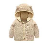 2025 Manteau Polaire Double Face pour Fille Couleur Unie Veste à Capuche Veste d'hiver avec Capuche Manteaux Chaude en Peluche Kawaii avec Oreilles d'ours Khaki,3-6 Mois
