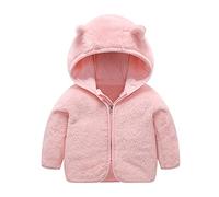 2025 Manteau Polaire Double Face pour Fille Couleur Unie Veste à Capuche Veste d'hiver avec Capuche Manteaux Chaude en Peluche Kawaii avec Oreilles d'ours Pink,3-6 Mois