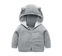 2025 Manteau Polaire Double Face pour Fille Couleur Unie Veste à Capuche Veste d'hiver avec Capuche Manteaux Chaude en Peluche Kawaii avec Oreilles d'ours Grey,6-12 Mois