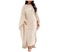 2025 - Mode Satin Robe de Soirée Robe Abaya Femmes Musulmanes Élégante Solide Col Rond Manches Chauve-souris Lâche Maxi Robe Femmes Sexy Dress, Blanc., L