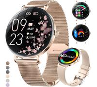 2025 Montre Connectée Femme, 1.43"" Amoled Arc Display Smartwatch Or Rose Avec Appels Bluetooth, Fonction Féminine/Fréquence Cardiaque/Spo2, Ip68 Étanche 120+ Mode Sport Podomètre De Sport Io[H482]