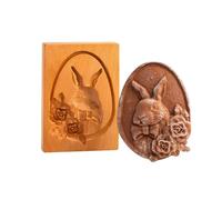 2025 Moule Biscuit En Bois,Moule à Biscuits De Cuisson en Bois Sculpté,Mignon petit lapin Modèle De Moules à Pain D'épice Emporte-Pièce Sculpté Outil pour fête de Pâques, Halloween, Noël (Or)
