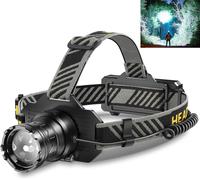 2025 New 100000 Lumens Rechargeable Headlamp - Dimmable Zoom, Ipx7 Waterproof, Touch Control - Ideal For Running, Fishing, Camping, Dog Walking, (Black)