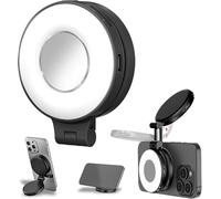 2025 New 3-in-1 Magnetic Beauty Selfie Light for Phones, Rechargeable 360° LED Selfie Ring Fill Light with Mirror, for Makeup/Selfies/Video Recording (Black)