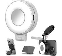 2025 New 3-in-1 Magnetic Beauty Selfie Light for Phones, Rechargeable 360° LED Selfie Ring Fill Light with Mirror, for Makeup/Selfies/Video Recording (White)