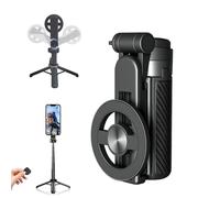 2025 New 4-in-1 Multifunctional Magnetic Selfie Stick,360° Rotation Extendable Phone Tripod with Wireless Remote for iPhone & Android,Portable Phone Stand for Video Recording (Black)