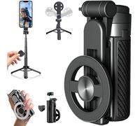 2025 New 4 in 1 Multifunctional Magnetic Selfie Stick, 360° Rotation Phone Tripod with Remote, Mini Portable Detachable Scalable Magnetic Selfie Stick for Travel Vlog (Black)