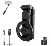 2025 New 4 in 1 Multifunctional Magnetic Selfie Stick, 360° Rotation Phone Tripod with Wireless Bluetooth Remote, for Travel and Vlogging, Foldable and Retractable (Black)