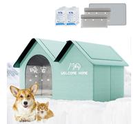 2025 New Air Conditioner Cat House, Air Conditioned Dog House, Foldable Dog House with AC Unit, Pets Cooling House, with 10 Ice Packs, for Small, Medium, Large Cats (Green,M)