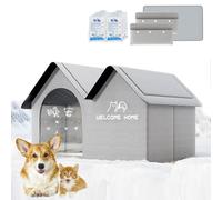 2025 New Air Conditioner Cat House, Air Conditioned Dog House, Foldable Dog House with AC Unit, Pets Cooling House, with 10 Ice Packs, for Small, Medium, Large Cats (Gray,L)