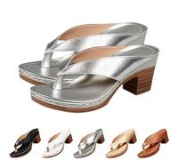 2025 New Chunky Sandals For Women Slip On Open Toe Square Toe Comfortable Chunky Heeled Sandals Mules Wedges Flip Flops For Long Walk Casual Shoes Dressy (silver,39)