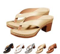 2025 New Chunky Sandals For Women Slip On Open Toe Square Toe Comfortable Chunky Heeled Sandals Mules Wedges Flip Flops For Long Walk Casual Shoes Dressy (Gold,37)