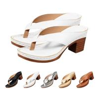 2025 New Chunky Sandals For Women Slip On Open Toe Square Toe Comfortable Chunky Heeled Sandals Mules Wedges Flip Flops For Long Walk Casual Shoes Dressy (White,41)