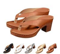 2025 New Chunky Sandals For Women Slip On Open Toe Square Toe Comfortable Chunky Heeled Sandals Mules Wedges Flip Flops For Long Walk Casual Shoes Dressy (Brown,40)