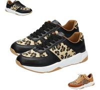 2025 New Comfortable Leopard Sneakers, Cheetah Print Shoes, Orthopedic Sport Shoe for Women Men, Women's Fashion Sneaker, Classic Retro Lace-Up Trainers (Black,39)
