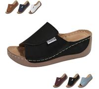 2025 New Comfortable Orthopedic Wedge Sandals for Women, Breathable Summer Solid Color Platform Slip On Walking Sandals with Arch Support (Black,40)