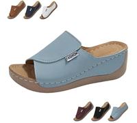 2025 New Comfortable Orthopedic Wedge Sandals for Women, Breathable Summer Solid Color Platform Slip On Walking Sandals with Arch Support (Light Blue,43)